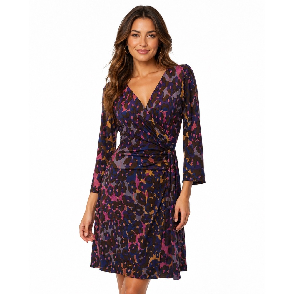 Diane von Furstenberg DVF 100% Silk Abstract Animal Print Wrap Dress Size 10
